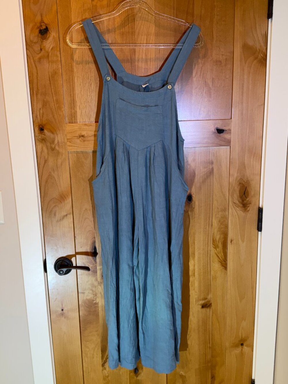 ANRABESS Blue Linen-Blend Wide-Leg Overall Jumpsuit Size M